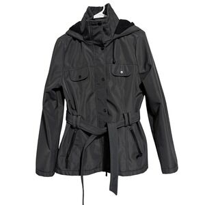 Sebby Collection Womens Softshell Fleece Lined Hooded Belted Jacket Gray Large